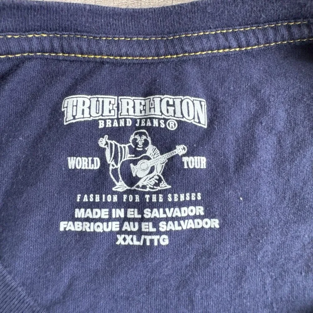 True Religion World Tour Graphic T shirts Navy Blue size XXL, short sleeve